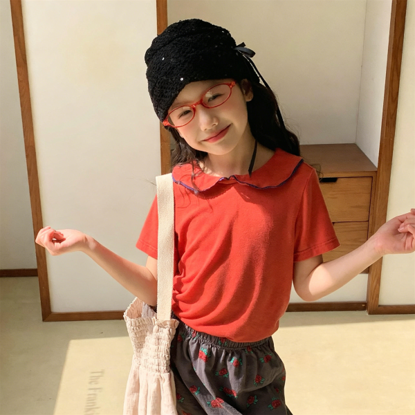 【80-130cm】半袖Ｔシャツ 女の子 折り襟 無地