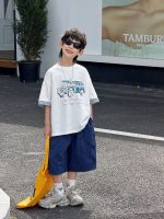 【90-160】半袖Tシャツ 男の子 配色 プリント カジュアル