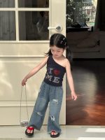 【90-140】トップスorパンツ 女の子 ストーン付き ダメージジーンズ - 画像 (4)