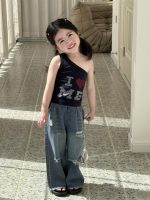 【90-140】トップスorパンツ 女の子 ストーン付き ダメージジーンズ - 画像 (5)