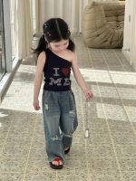 【90-140】トップスorパンツ 女の子 ストーン付き ダメージジーンズ