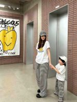 【90-160cm+親サイズ】半袖Tシャツ 親子ペア シンプル カジュアル デイリーウェア - 画像 (3)
