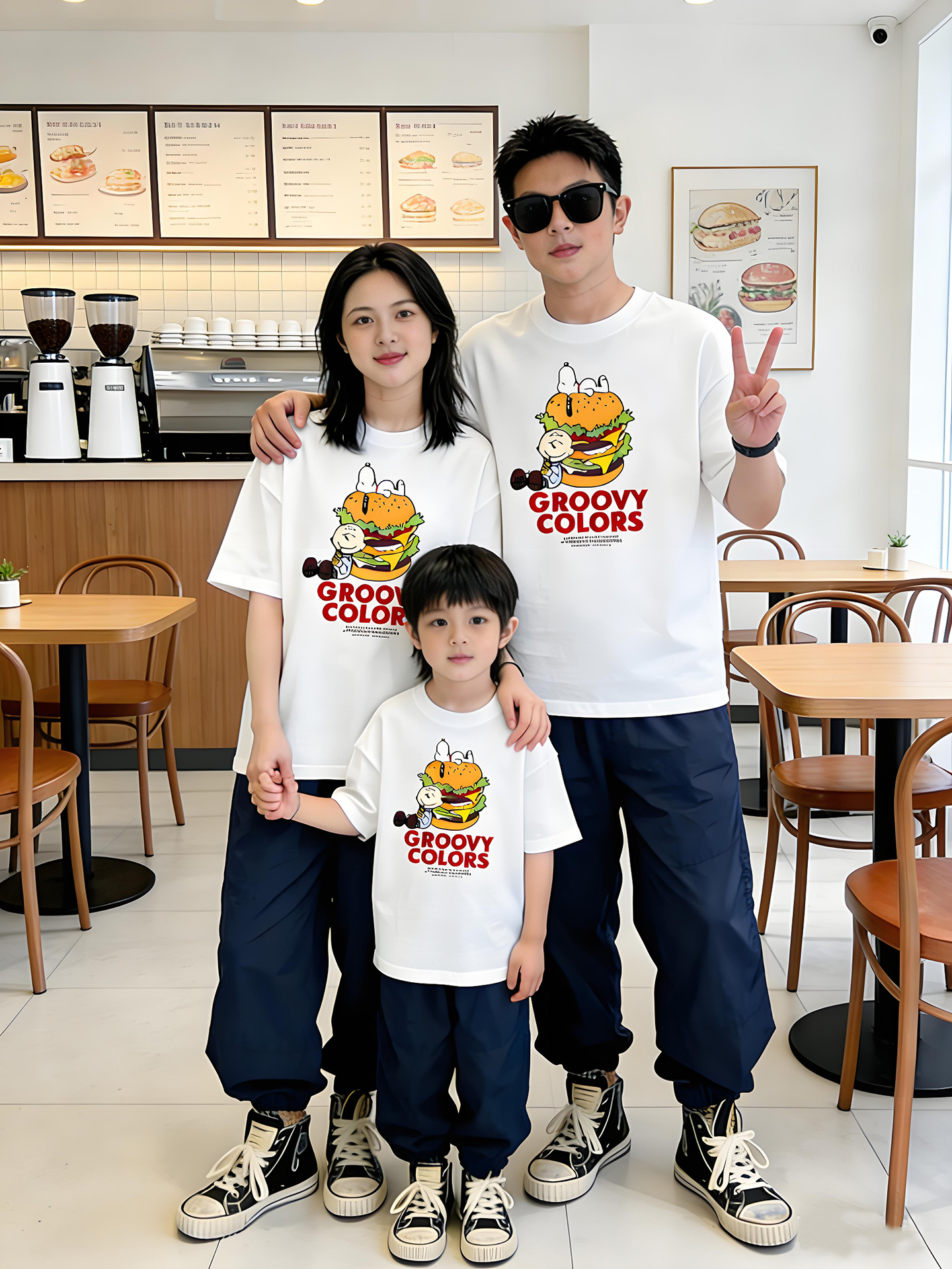主图-02 (5) 【90-160cm+親サイズ】半袖Tシャツ 親子ペア カジュアル プリント お出かけに - 画像 (1)