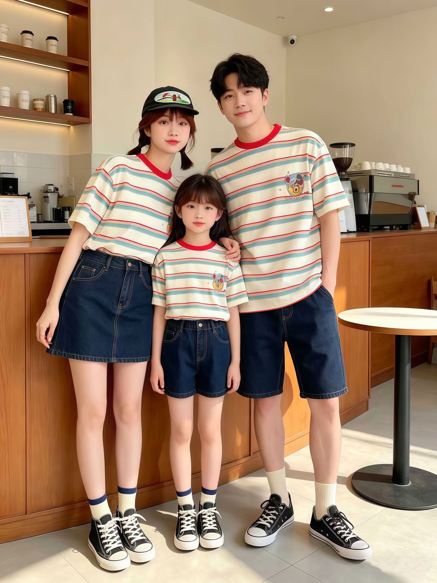 主图-05 (1) 【90-150cm+親サイズ】半袖Tシャツ 親子ペア 写真映え ボーダー - 画像 (1)
