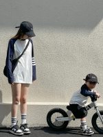 【80-150cm+親サイズ】長袖Tシャツ 親子ペア カジュアル 韓国風 配色 - 画像 (6)