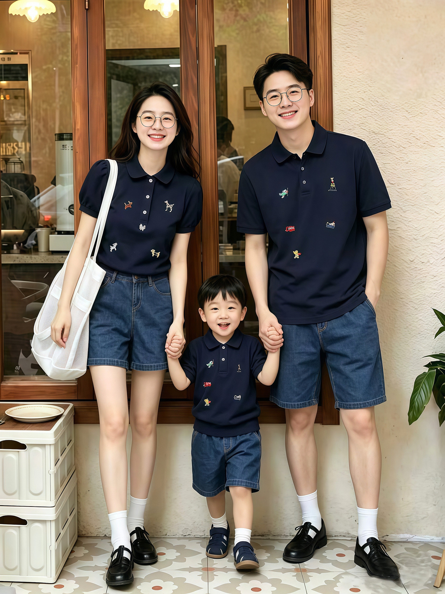 详情-01 (5) 【80-150cm+親サイズ】半袖Tシャツ 家族コーデ POLOネック カジュアル - 画像 (1)