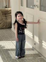 【90-140】トップスorパンツ 女の子 ストーン付き ダメージジーンズ - 画像 (8)