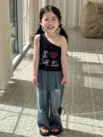 【90-140】トップスorパンツ 女の子 ストーン付き ダメージジーンズ - 画像 (9)