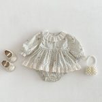 【66-90】ロンパース ベビー 丸襟 小花柄 - 画像 (2)