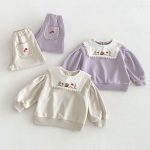 【80-130】セットアップ 女の子 刺繍 スクエアネック - 画像 (3)