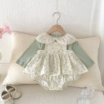 【66-90】サロペットロンパース ベビー 花柄 チュール襟 - 画像 (2)