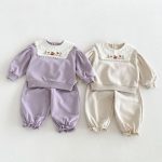 【80-130】セットアップ 女の子 刺繍 スクエアネック - 画像 (6)
