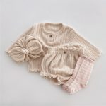 【66-90】セットアップ ベビー ジャカード ニット 帽子 - 画像 (4)
