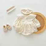 【66-100】ロンパース ベビー レース 刺繡 - 画像 (3)
