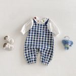 【73-100】 サロペットorロンT ベビー チェック 刺繍襟