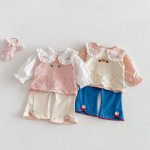【73-120】トップスorパンツ ベビー どうぶつ刺繍 ニット - 画像 (2)
