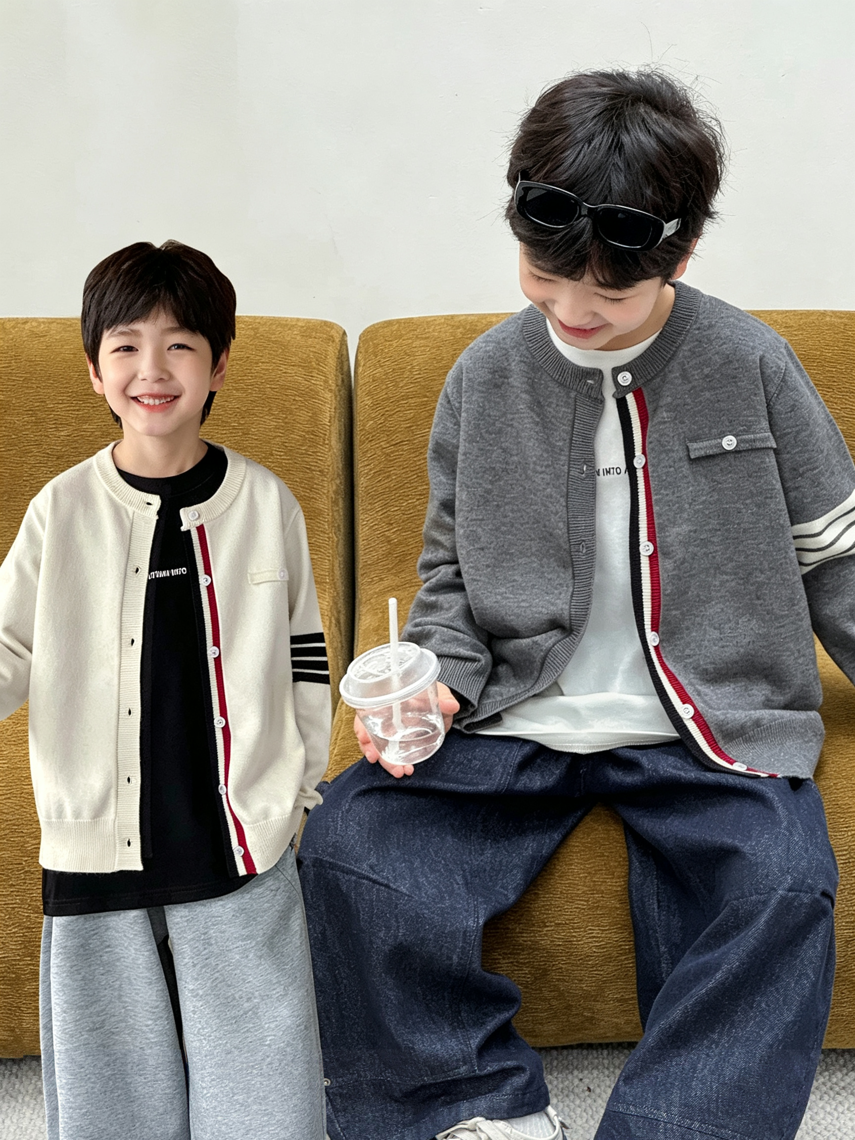 10638753 (1) 【90-160】カーディガン 男の子 ニット 配色 合わせやすい - 画像 (1)