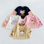 【80-130】長袖Tシャツ 女の子 カートゥーン レイヤード