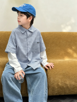 【90-160】トップス 男の子 チェック レイヤード ファッション - 画像 (2)