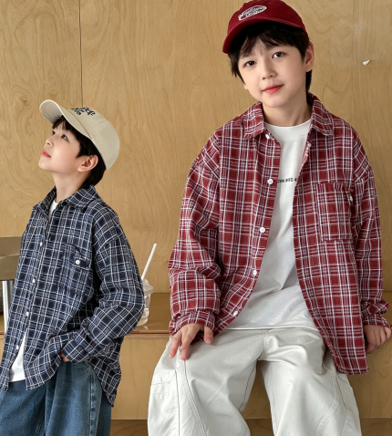 【90-160】シャツ 男の子 チェック 着せやすい 韓国風
