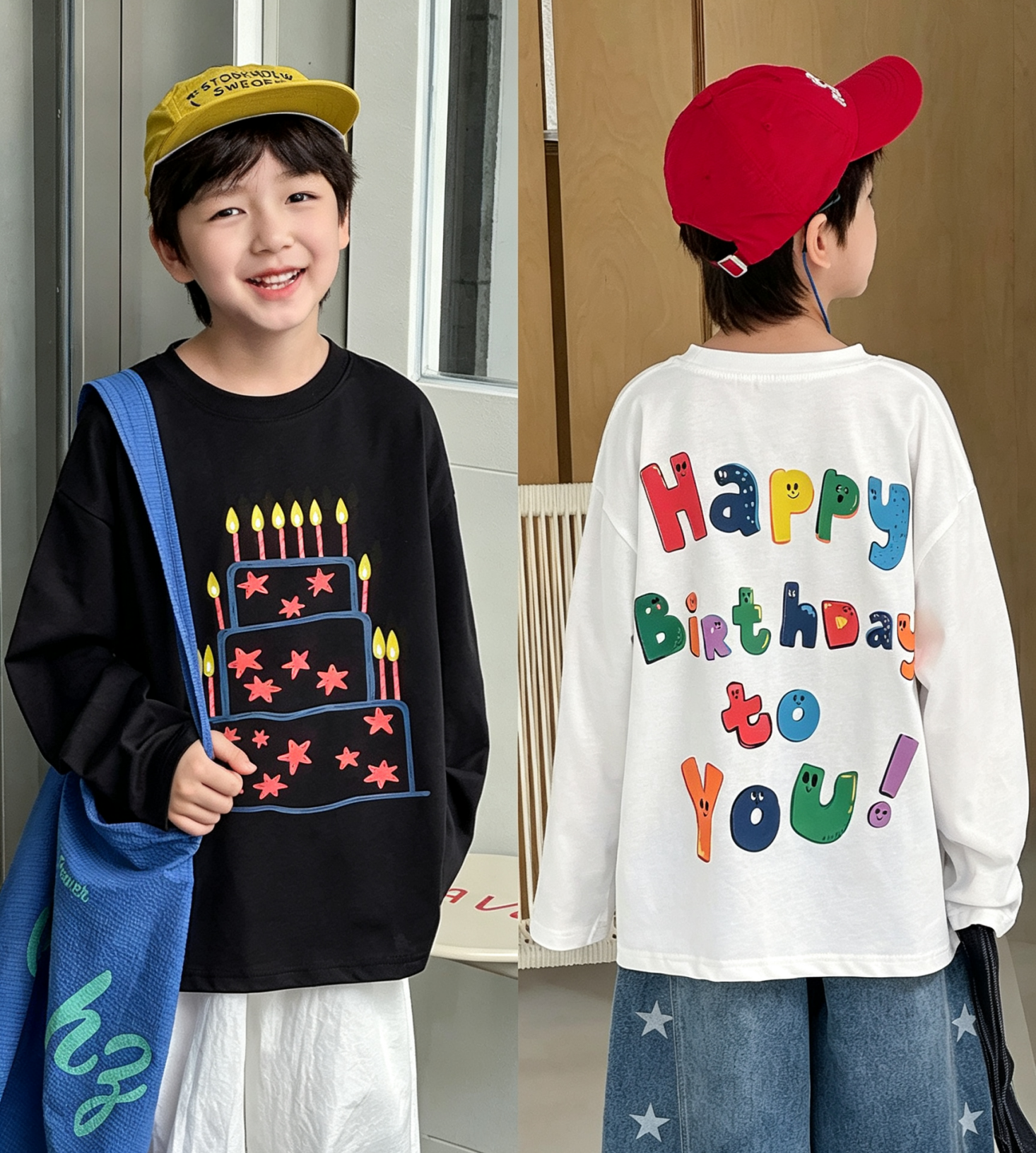 10656722 (3) 【90-160】長袖Tシャツ 男の子 プリント ケーキ - 画像 (1)