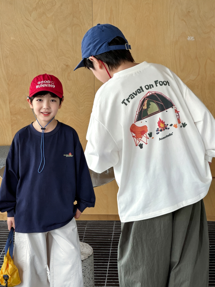 【90-160】長袖Ｔシャツ 男の子 プリント シンプル