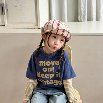 【80-130】長袖Ｔシャツ 女の子 レイヤード 英字