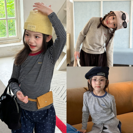 【80-130】長袖Ｔシャツ 女の子 ボーダー柄 合わせやすい