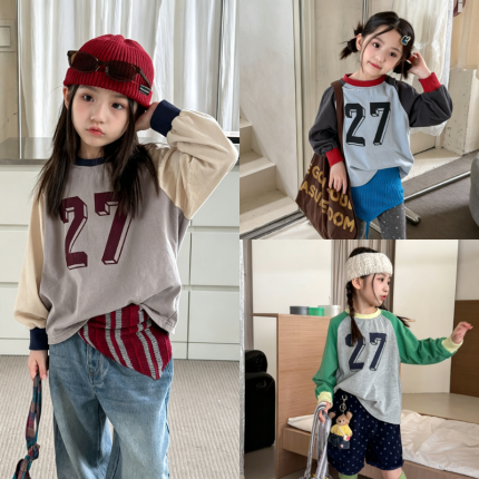 【80-130】長袖Ｔシャツ 女の子 ラグラン 数字柄