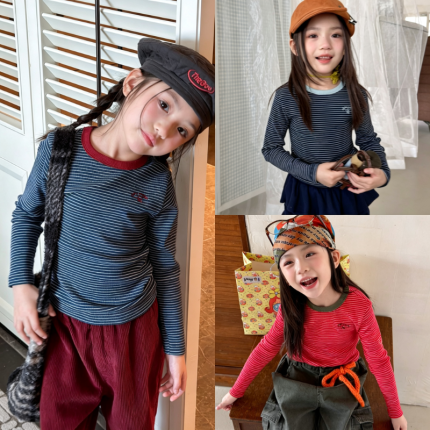 【80-130】長袖Ｔシャツ 女の子 ボーダー柄 トレンド