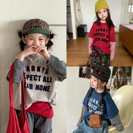 【80-130】長袖Ｔシャツ 女の子 レイヤード 英字