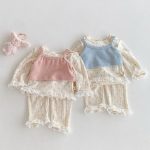 【66-100】セットアップ ベビー 花柄 レース付き - 画像 (2)