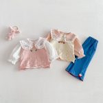 【73-120】トップスorパンツ ベビー どうぶつ刺繍 ニット - 画像 (3)
