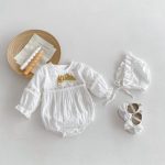 【66-100】ロンパース&帽子 ベビー 蝶結び レース - 画像 (3)