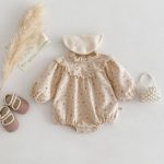 【66-100】ロンパース ベビー 小花柄 フリル襟 - 画像 (7)