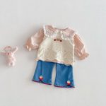 【73-120】トップスorパンツ ベビー どうぶつ刺繍 ニット - 画像 (4)