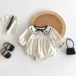 【66-90】ロンパース ベビー レトロ 刺繡 可愛い