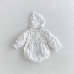 【66-100】ロンパース&帽子 ベビー 蝶結び レース - 画像 (5)
