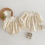 【73-110】ロンパースorワンピース ベビー 姉妹服 刺繍