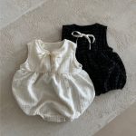 【66-90】ロンパース ベビー リボン付き ノースリーブ