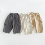 【80-130】パンツ ベビー ポケット付き ロング 無地 - 画像 (2)