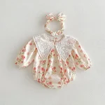 【66-120】ロンパース or ワンピース ベビー レース襟 花柄 - 画像 (4)