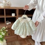 【66-90】ロンパース ベビー グリーン 花刺繡 - 画像 (7)