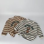 【90-140】長袖Tシャツ 男の子 クマ柄 ボーダー柄