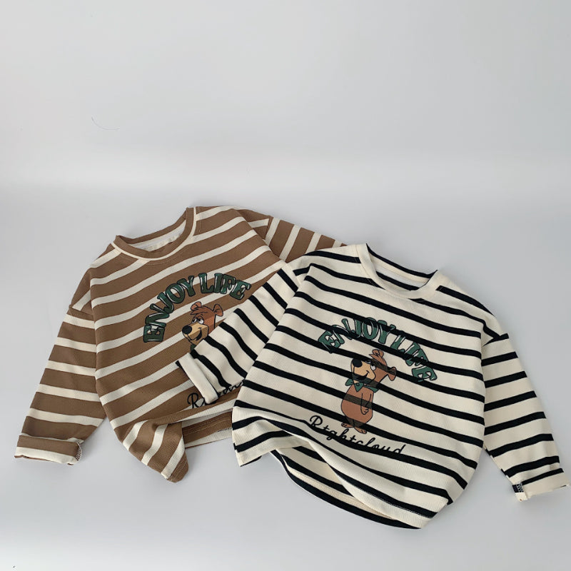 23_2a8d10e0-496f-48c0-9644-6cdb53db6c9e.jpg 【90-140】長袖Tシャツ 男の子 クマ柄 ボーダー柄 - 画像 (1)