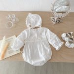 【66-100】ロンパース&帽子 ベビー 蝶結び レース - 画像 (8)