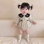 【66-90】ロンパース ベビー リボン付き レトロ 花柄 - 画像 (4)