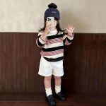 【80-130】長袖Tシャツ 女の子 ボーダー柄 韓国風 カジュアル