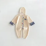 【66-90】ロンパース ベビー 帽子付き 犬柄 ニット - 画像 (4)