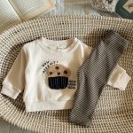 【66-100】セットアップ ベビー 刺繍 ボーダー トレーナー レギンス - 画像 (3)